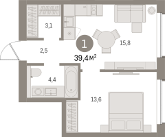 2 ккв (Евро) № 302.8.4 Корп.: 2-2 , Секция 2  в ЖК Северный ветер