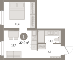 1 ккв № 205.3.4 Корп.: 2-1 , Секция 2  в ЖК Северный ветер