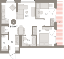 3 ккв (Евро) № 308.8.9 Корп.: 2-2 , Секция 8  в ЖК Северный ветер