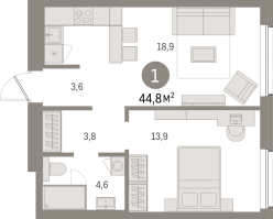 2 ккв (Евро) № 206.12.4 Корп.: 2-1 , Секция 3  в ЖК Северный ветер