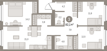 4 ккв (Евро) № 301.4.5 Корп.: 2-2 , Секция 1  в ЖК Северный ветер