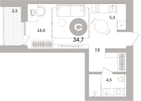 Студия № 104.8.8 Корп.: 3-1 , Секция 4  в ЖК Северный ветер