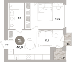 2 ккв (Евро) № 203.12.1 Корп.: 3-2 , Секция 3  в ЖК Северный ветер