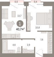 1 ккв № 204.7.1 Корп.: 2-1 , Секция 1  в ЖК Северный ветер