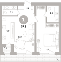 2 ккв (Евро) № 108.2.2 Корп.: 3-1 , Секция 8  в ЖК Северный ветер