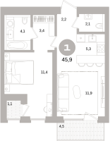 2 ккв (Евро) № 107.6.6 Корп.: 3-1 , Секция 7  в ЖК Северный ветер