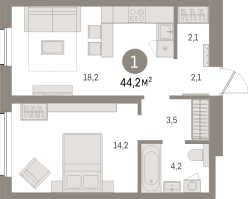 2 ккв (Евро) № 206.12.7 Корп.: 2-1 , Секция 3  в ЖК Северный ветер