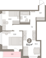 3 ккв (Евро) № 308.3.5 Корп.: 2-2 , Секция 8  в ЖК Северный ветер