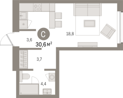 Студия № 206.4.3 Корп.: 2-1 , Секция 3  в ЖК Северный ветер