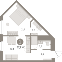 1 ккв № 205.3.3 Корп.: 2-1 , Секция 2  в ЖК Северный ветер