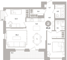 3 ккв (Евро) № 203.4.3 Корп.: 3-2 , Секция 3  в ЖК Северный ветер