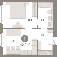 1 ккв № 308.4.6 Корп.: 2-2 , Секция 8  в ЖК Северный ветер