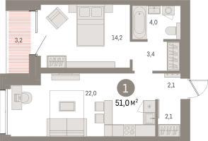 2 ккв (Евро) № 206.5.8 Корп.: 2-1 , Секция 3  в ЖК Северный ветер