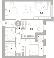 3 ккв (Евро) № 104.10.3 Корп.: 3-1 , Секция 4  в ЖК Северный ветер