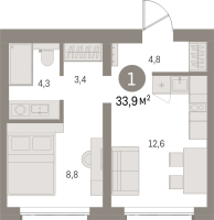 1 ккв № 302.4.8 Корп.: 2-2 , Секция 2  в ЖК Северный ветер