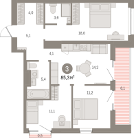3 ккв № 204.6.3 Корп.: 2-1 , Секция 1  в ЖК Северный ветер