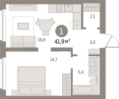 2 ккв (Евро) № 306.6.4 Корп.: 2-2 , Секция 6  в ЖК Северный ветер