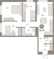 4 ккв (Евро) № 307.3.2 Корп.: 2-2 , Секция 7  в ЖК Северный ветер