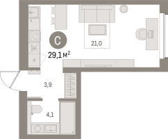 Студия № 302.5.2 Корп.: 2-2 , Секция 2  в ЖК Северный ветер