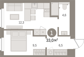 1 ккв № 307.4.1 Корп.: 2-2 , Секция 7  в ЖК Северный ветер