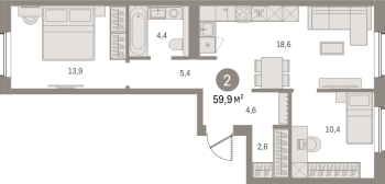 3 ккв (Евро) № 305.4.6 Корп.: 2-2 , Секция 5  в ЖК Северный ветер