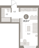 Студия № 302.4.6 Корп.: 2-2 , Секция 2  в ЖК Северный ветер