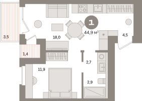 2 ккв (Евро) № 106.3.1 Корп.: 3-1 , Секция 6  в ЖК Северный ветер