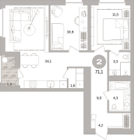 3 ккв (Евро) № 201.4.5 Корп.: 3-2 , Секция 1  в ЖК Северный ветер
