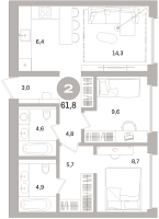 3 ккв (Евро) № 104.9.3 Корп.: 3-1 , Секция 4  в ЖК Северный ветер