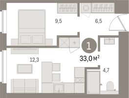 1 ккв № 307.6.7 Корп.: 2-2 , Секция 7  в ЖК Северный ветер