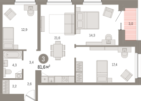 4 ккв (Евро) № 206.10.1 Корп.: 2-1 , Секция 3  в ЖК Северный ветер