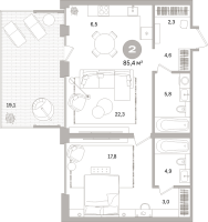 2 ккв (Евро) № 203.2.4 Корп.: 3-2 , Секция 3  в ЖК Северный ветер