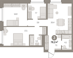 4 ккв (Евро) № 308.2.7 Корп.: 2-2 , Секция 8  в ЖК Северный ветер