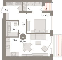 2 ккв (Евро) № 106.6.4 Корп.: 3-1 , Секция 6  в ЖК Северный ветер