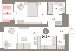 2 ккв (Евро) № 206.7.7 Корп.: 2-1 , Секция 3  в ЖК Северный ветер