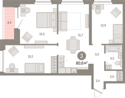 4 ккв (Евро) № 206.11.10 Корп.: 2-1 , Секция 3  в ЖК Северный ветер