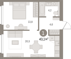 2 ккв (Евро) № 306.12.3 Корп.: 2-2 , Секция 6  в ЖК Северный ветер