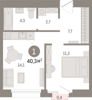 1 ккв № 204.9.4 Корп.: 2-1 , Секция 1  в ЖК Северный ветер