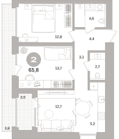 3 ккв (Евро) № 101.2.2 Корп.: 3-1 , Секция 1  в ЖК Северный ветер