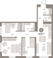 4 ккв (Евро) № 307.7.6 Корп.: 2-2 , Секция 7  в ЖК Северный ветер