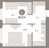 1 ккв № 308.12.7 Корп.: 2-2 , Секция 8  в ЖК Северный ветер
