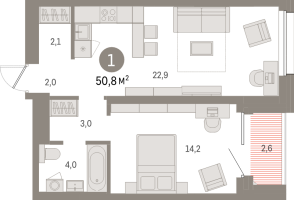 2 ккв (Евро) № 206.8.2 Корп.: 2-1 , Секция 3  в ЖК Северный ветер