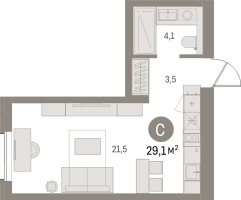 Студия № 304.6.2 Корп.: 2-2 , Секция 4  в ЖК Северный ветер