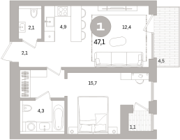 2 ккв (Евро) № 107.4.4 Корп.: 3-1 , Секция 7  в ЖК Северный ветер