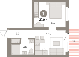 1 ккв № 208.7.4 Корп.: 2-1 , Секция 5  в ЖК Северный ветер
