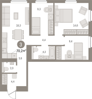 4 ккв (Евро) № 307.2.3 Корп.: 2-2 , Секция 7  в ЖК Северный ветер