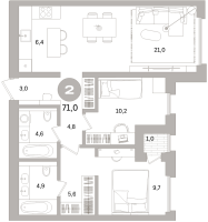 3 ккв (Евро) № 104.5.3 Корп.: 3-1 , Секция 4  в ЖК Северный ветер