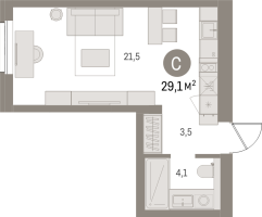 Студия № 304.4.5 Корп.: 2-2 , Секция 4  в ЖК Северный ветер