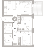 3 ккв (Евро) № 104.8.3 Корп.: 3-1 , Секция 4  в ЖК Северный ветер