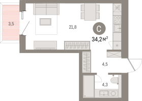 Студия № 205.3.5 Корп.: 2-1 , Секция 2  в ЖК Северный ветер